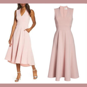 NEW Eliza J Women SZ 10 High Low Fit Flare In Blush Pink Cocktail Midi Dress